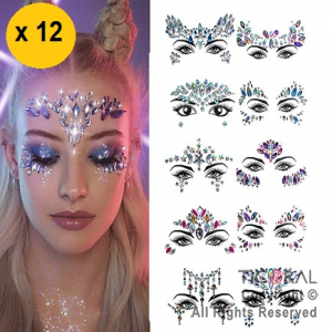 BRILLITOS AUTOADHESIVOS PARA ROSTRO FACE STICKER DECO PLATA X 12 UNIDADES